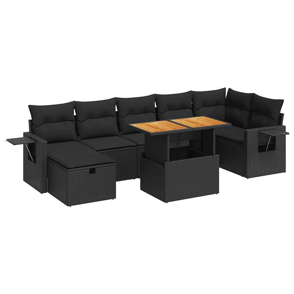 Salon de jardin 5 pcs avec coussins noir résine tressée acacia