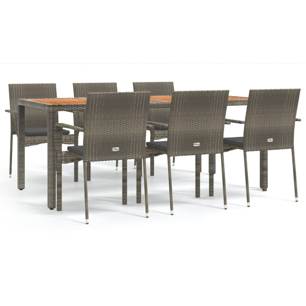 Ensemble à manger jardin et coussins 7 pcs gris rotin