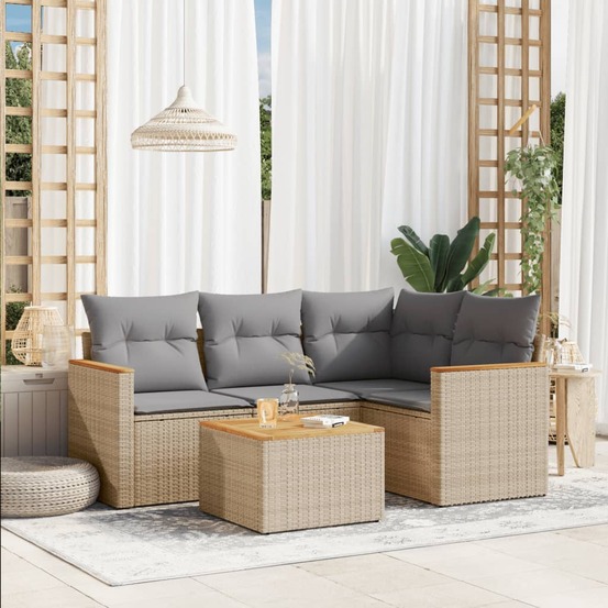 Salon de jardin avec coussins 5pcs mélange beige résine tressée