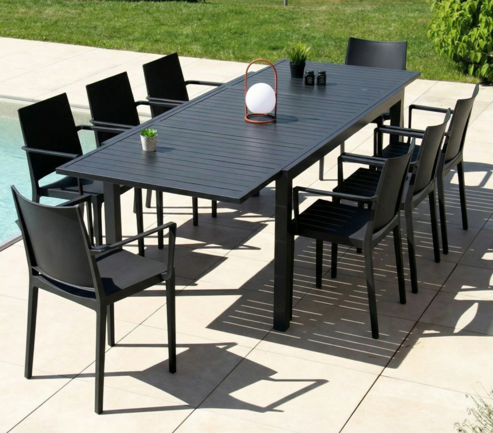 Ensemble table et chaises de jardin - 8 places - gris - guetharos
