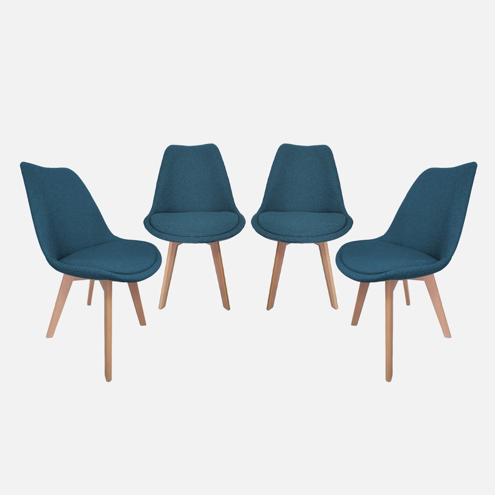 Lot de 4 chaises scandinaves revêtement tissu, pieds bois de hêtre - nils