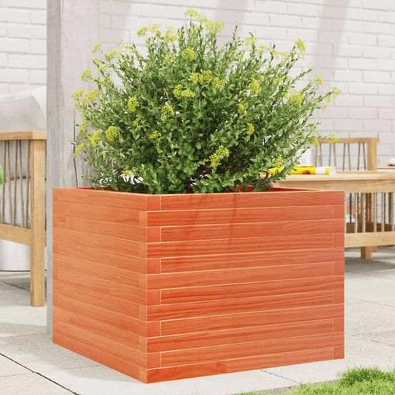 Grande jardinière carrée pin massif cire marron 60x60cm jardin