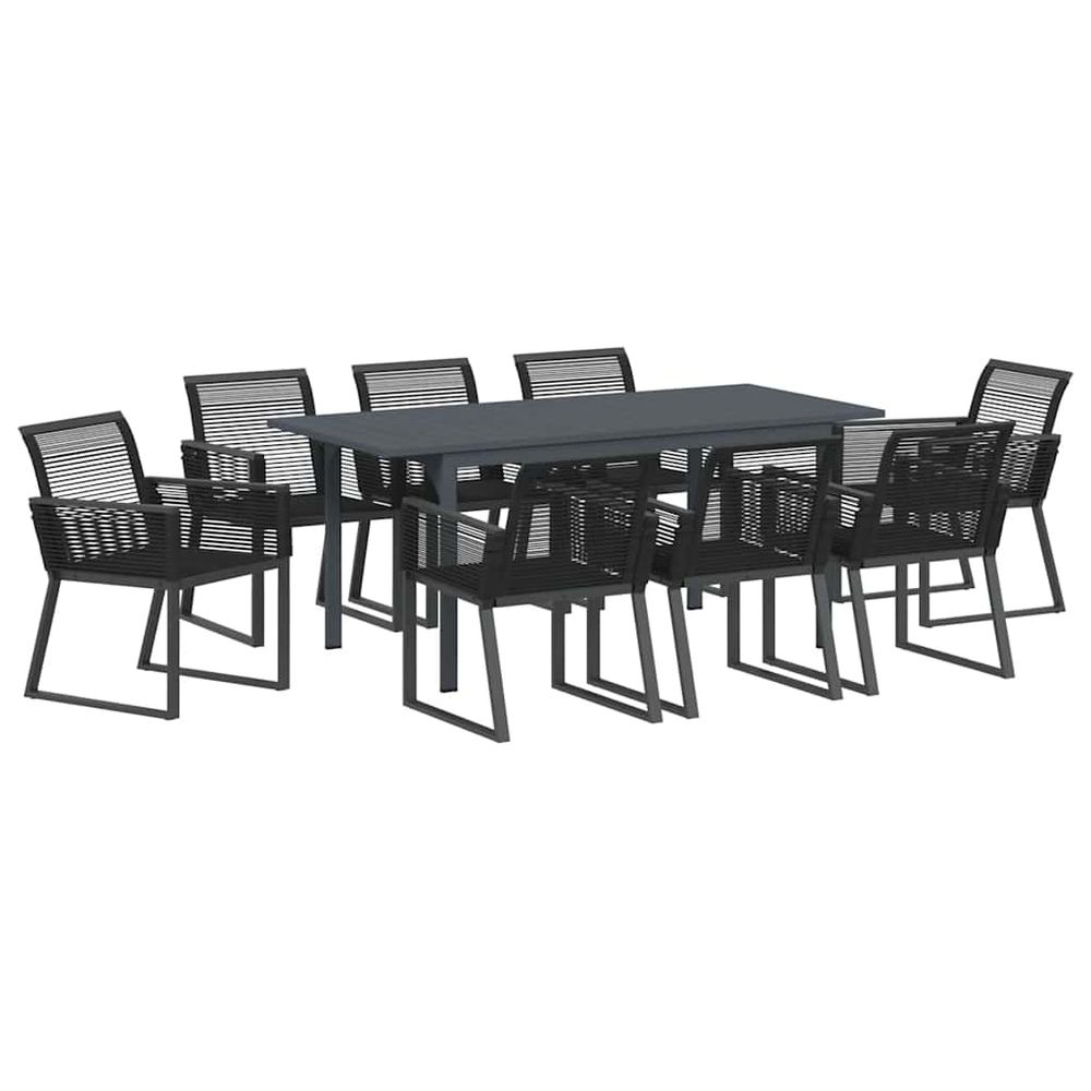 Ensemble de salle à manger pour jardin 9 pc noir polyrotin
