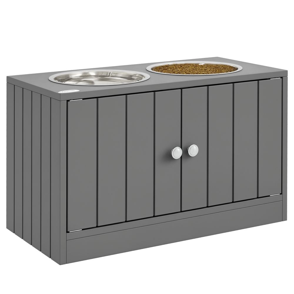 Station alimentation surélevée bois inox pour chiens avec rangement 60x30x35cm gris - comfortxl outdoor living