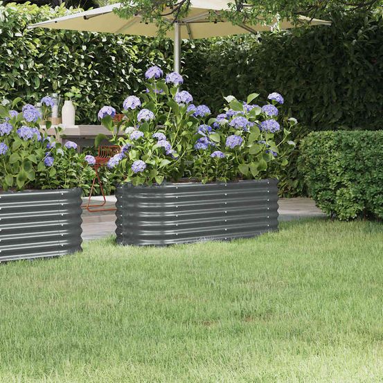 Carré potager ovale acier galvanisé jardin anthracite 114x40x36 cm
