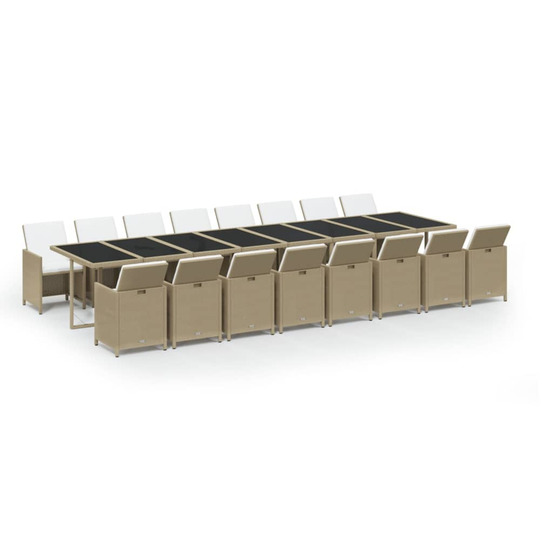 Ensemble à manger de jardin et coussins 17 pcs beige