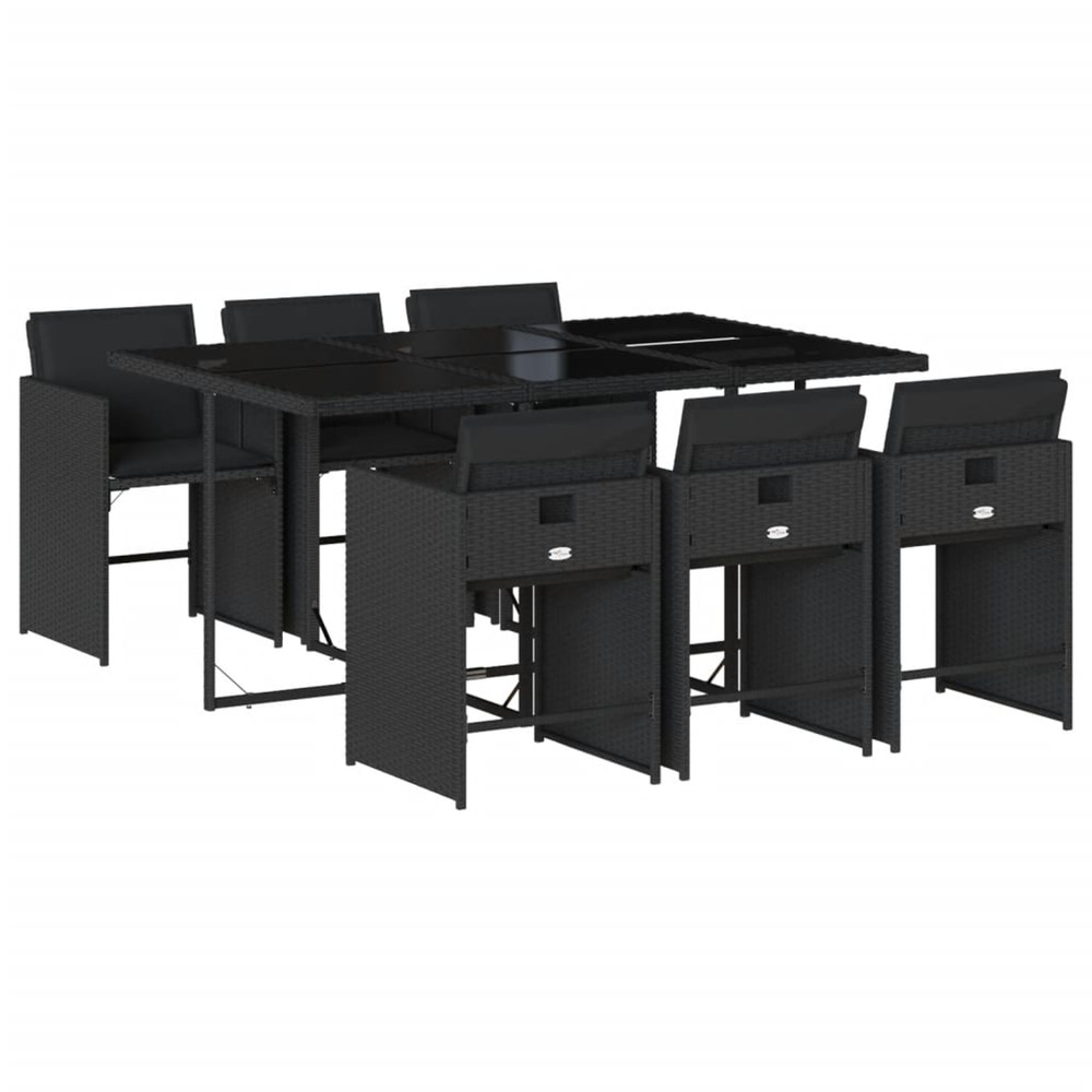 Ensemble à manger de jardin coussins 7pcs noir résine tressée