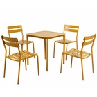 Table de terrasse carrée (70 x 70cm) et 4 chaises jaune moutarde