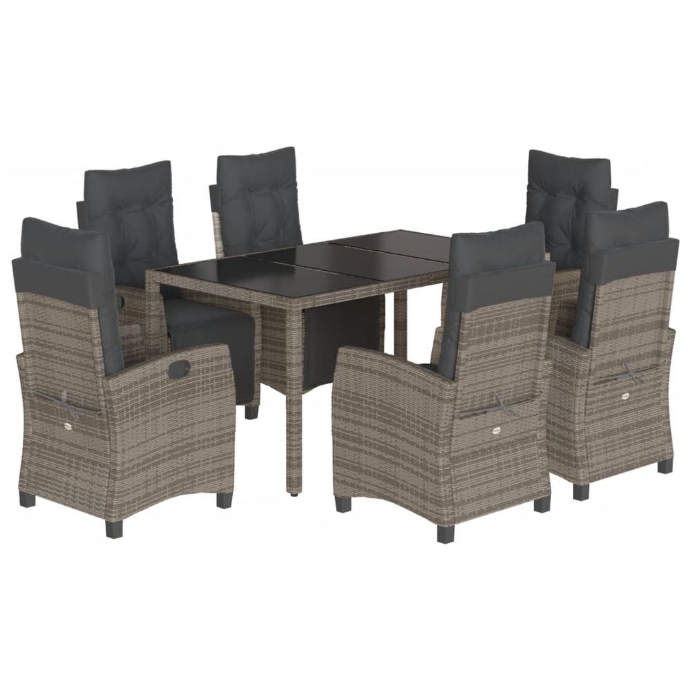 Ensemble à manger de jardin et coussins 7 pcs gris rotin