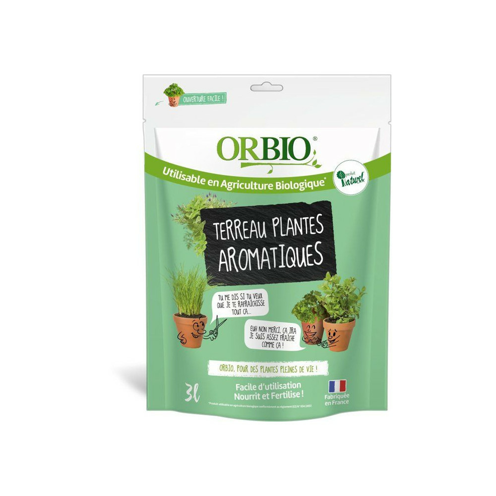 Terreau plantes aromatiques - orbio - 3 l - substrat spécifique aromatiques - drainage optimisé