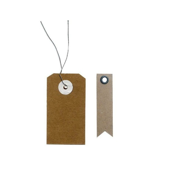 Etiquettes kraft 5,5 x 3 cm avec fil métal + 20 étiquettes kraft fanion
