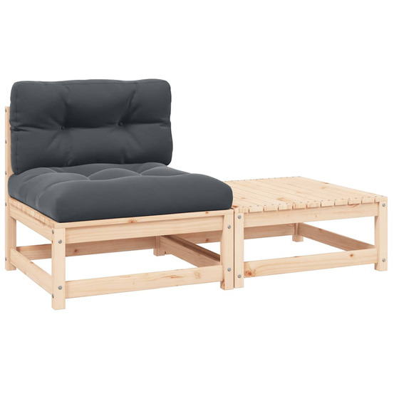 Salon de jardin 2 pcs avec coussins bois de pin massif