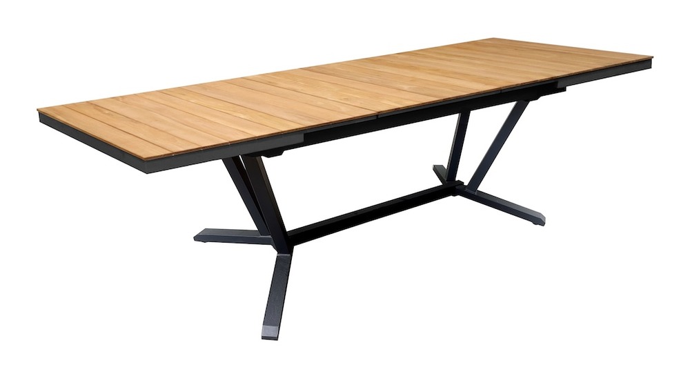 Table extensible - vita - aluminium époxy graphite - plateau lames teck fsc 100% - 180/240 x 100 cm