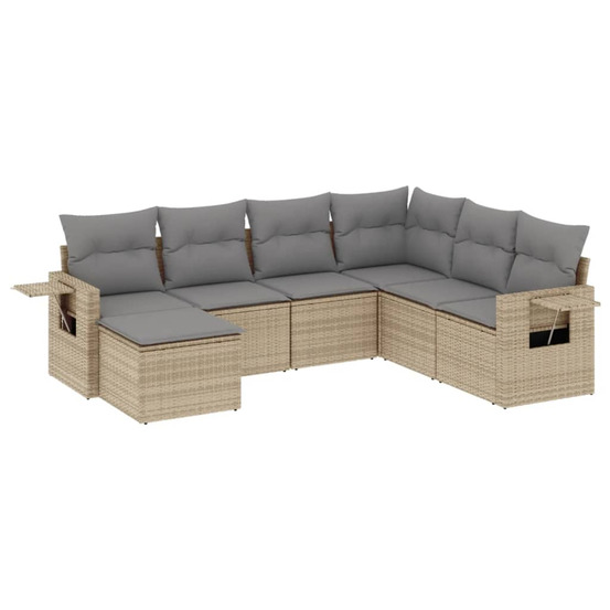 Salon de jardin avec coussins 7 pcs beige résine tressée
