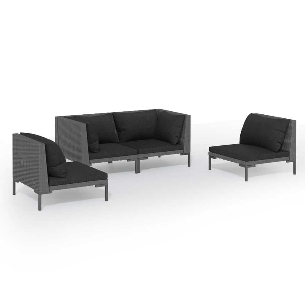 Salon de jardin 4 pcs avec coussins résine tressée gris foncé