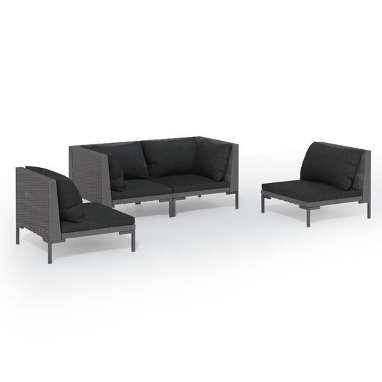 Salon de jardin 4 pcs avec coussins résine tressée gris foncé