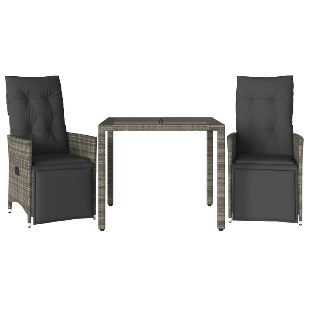 Ensemble de bistro de jardin 3 pcs coussins gris poly rotin