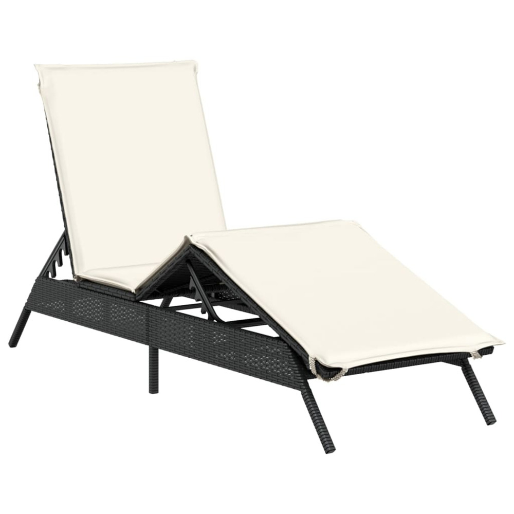 Chaise longue avec coussin noir résine tressée bain de soleil