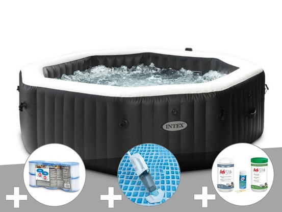 Kit spa gonflable purespa carbone octogonal bulles et jets 6 places + 12 filtre