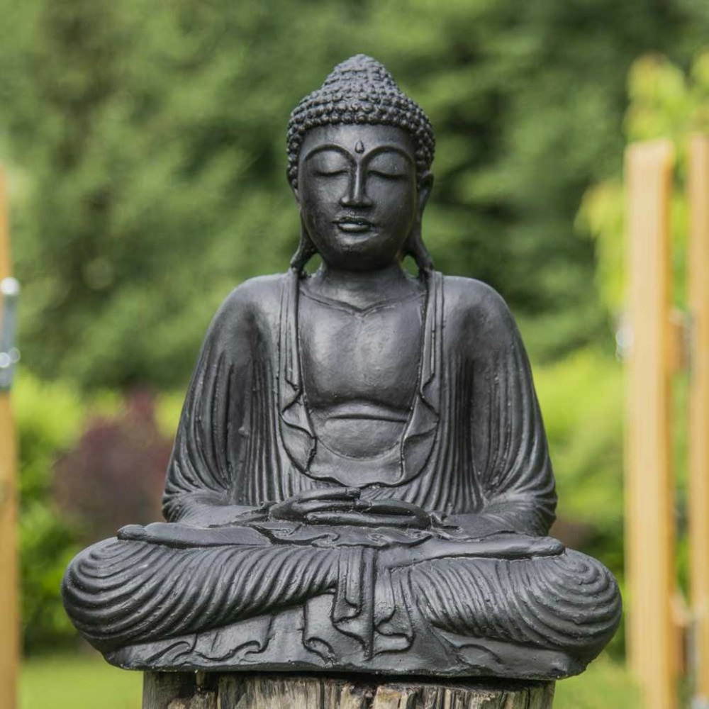 Statue bouddha assis position offrande noir 42 cm