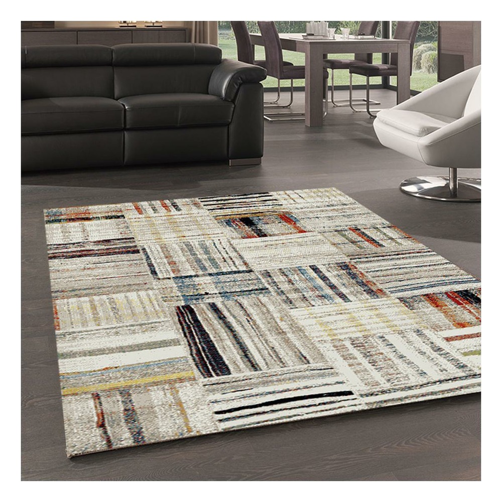 Tapis salle à manger 200x290 tissé beige rectangle motif berbère mo 83