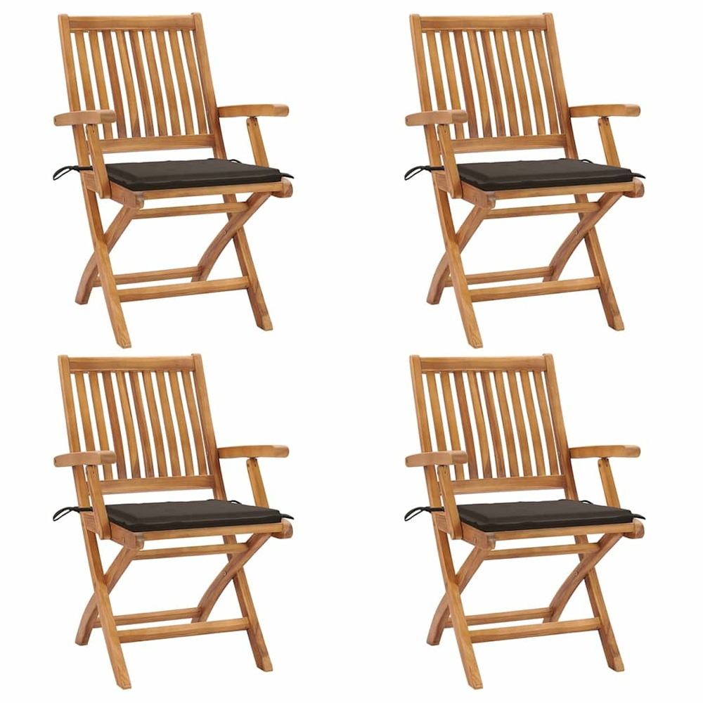 Chaises pliables de jardin avec coussins lot de 4 teck solide