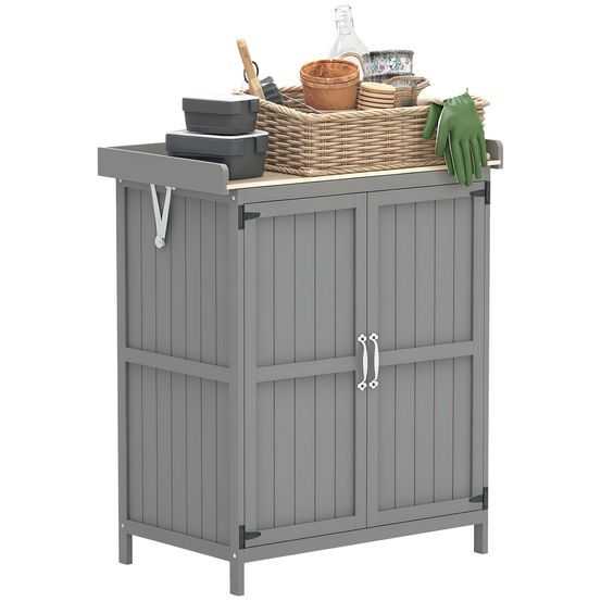 Armoire abri de jardin sapin plateau inox toit charnières 74x43x88cm gris - comfortxl outdoor living