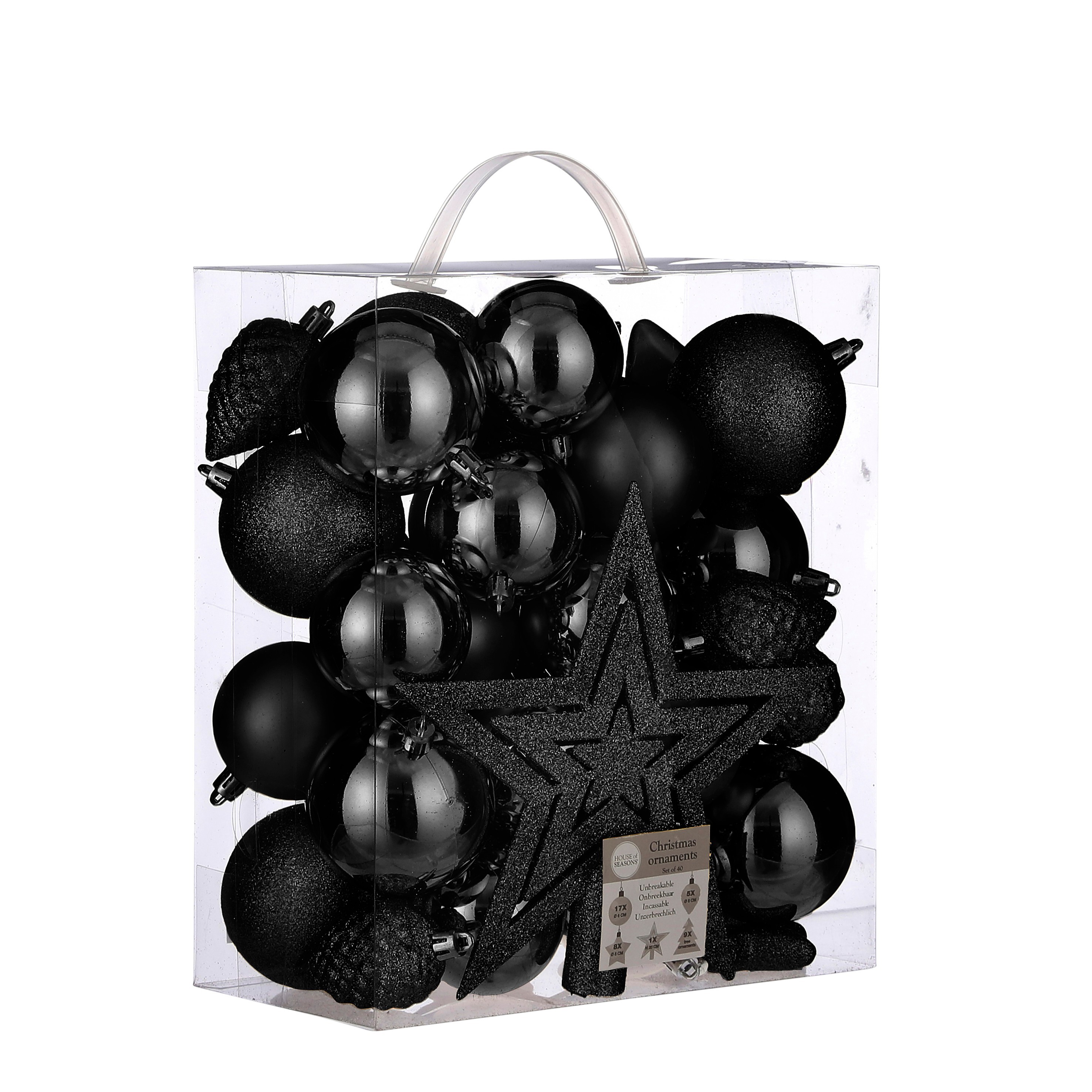 House of seasons - boules de noël en plastique noir - 40 pièces