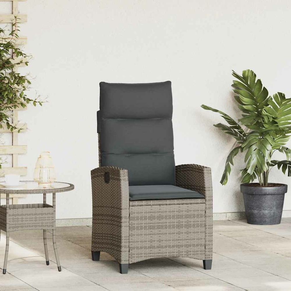 Chaise de jardin inclinable avec table d'appoint gris polyrotin