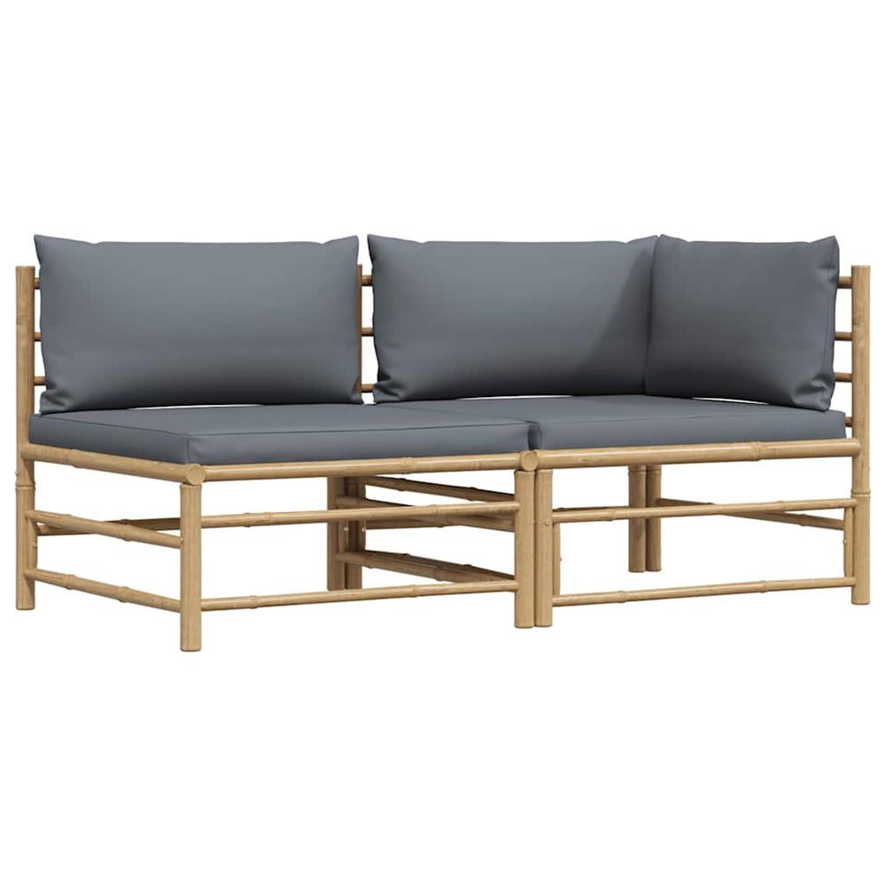 Salon de jardin 2 pcs avec coussins gris foncé bambou