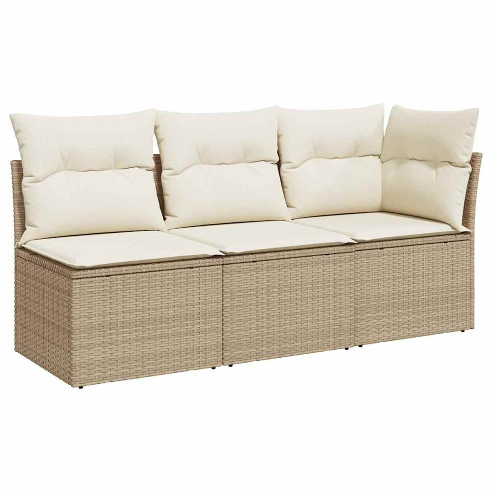 Canapé de jardin avec coussins 3 places beige résine tressée