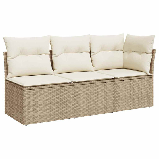 Canapé de jardin avec coussins 3 places beige résine tressée