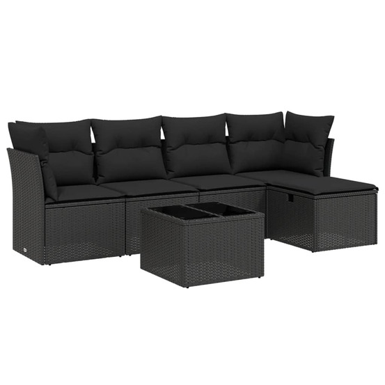 Salon de jardin 6 pcs avec coussins noir résine tressée