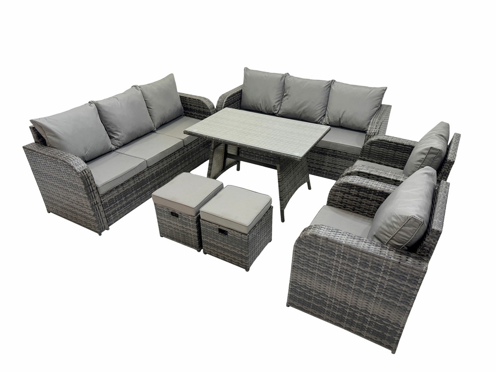 10 places ensemble de canapés en rotin table & fauteuil avec canapé 3 places table à manger 2 petits tabourets gris foncé mixte