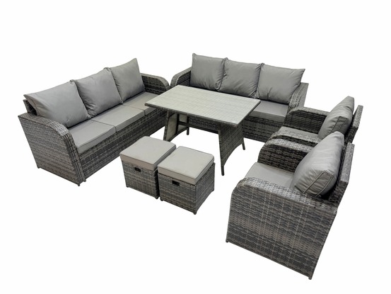 10 places ensemble de canapés en rotin table & fauteuil avec canapé 3 places table à manger 2 petits tabourets gris foncé mixte