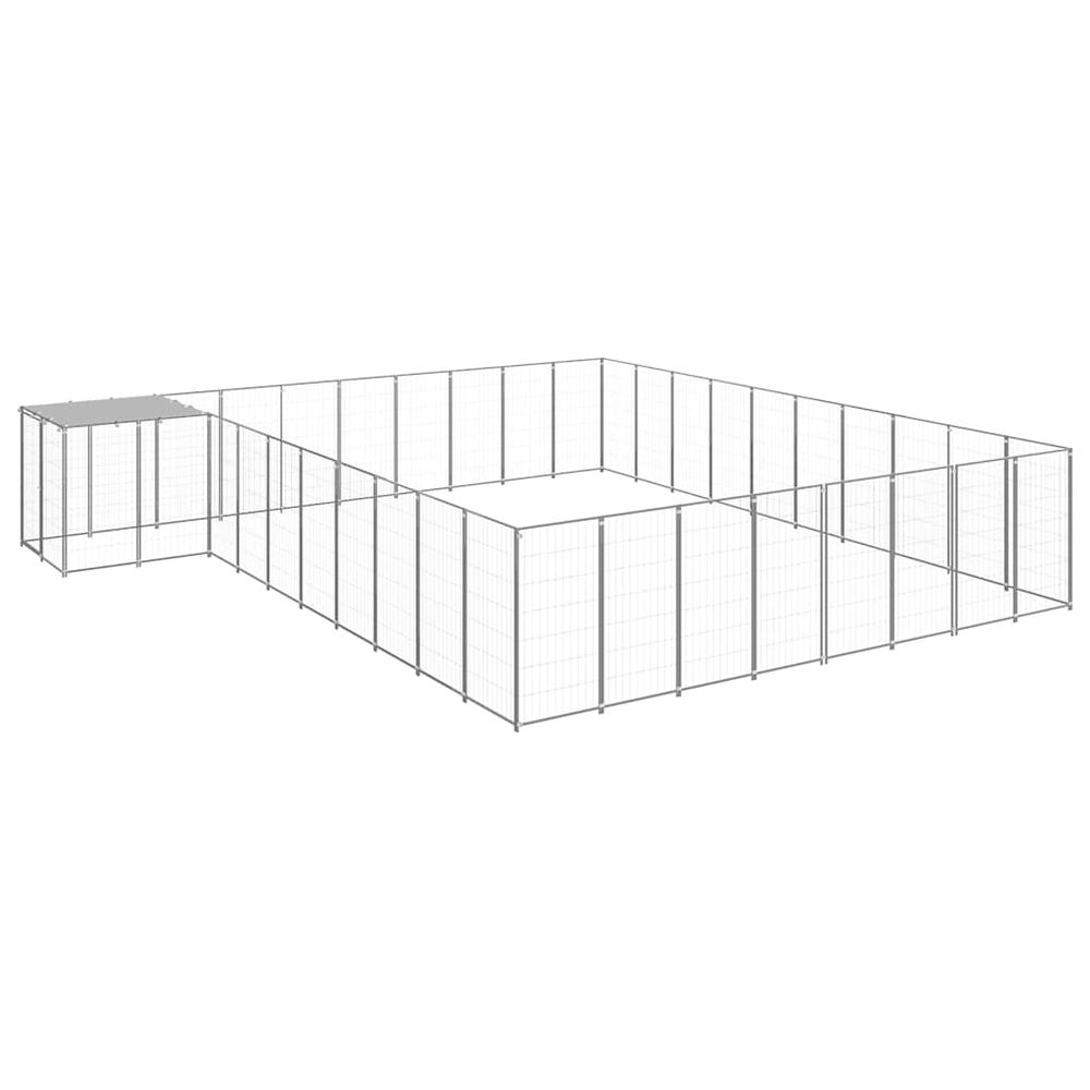 Chenil extérieur 25,41 m² acier avec toit de protection jardin argenté
