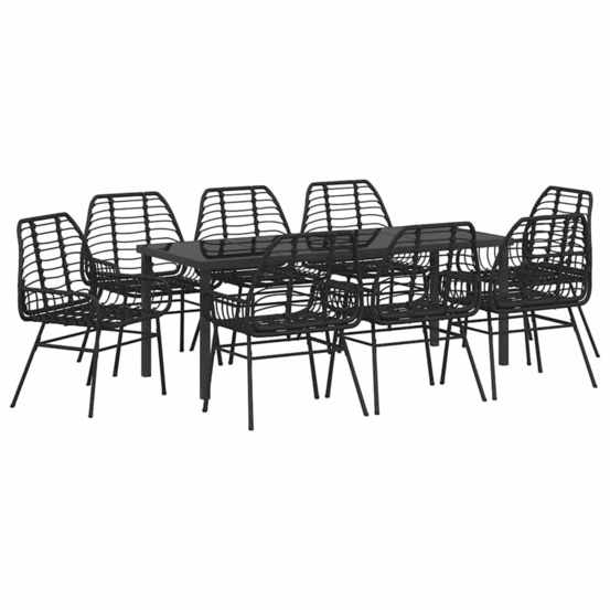 Ensemble de salle à manger pour jardin 9 pcs noir polyrotin