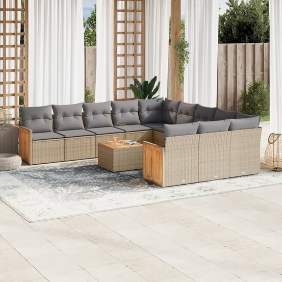 Salon de jardin avec coussins 13 pcs beige résine tressée