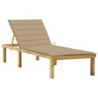 Transat chaise longue bain de soleil lit de jardin terrasse meuble d'extérieur 200 cm avec coussin beige bois de pin imprégné