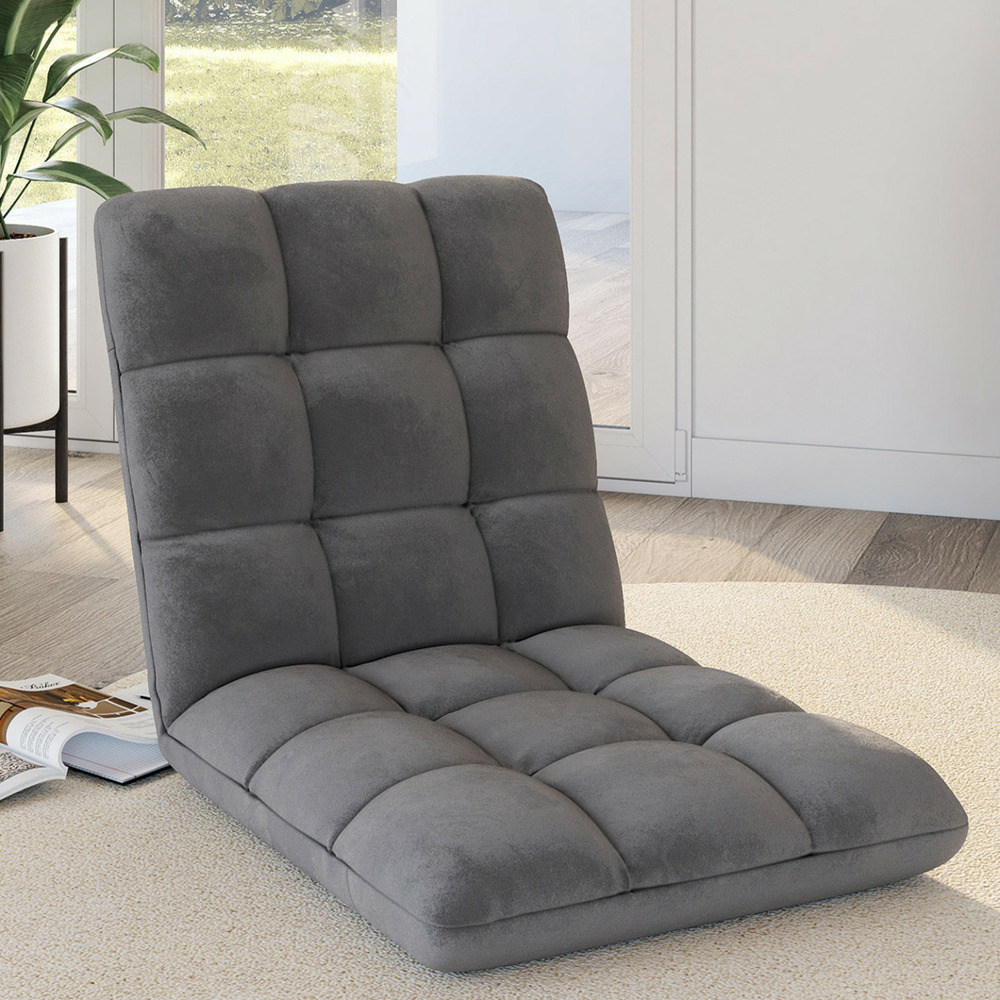 Chaise de sol pliante garance 15 positions en velours gris anthracite