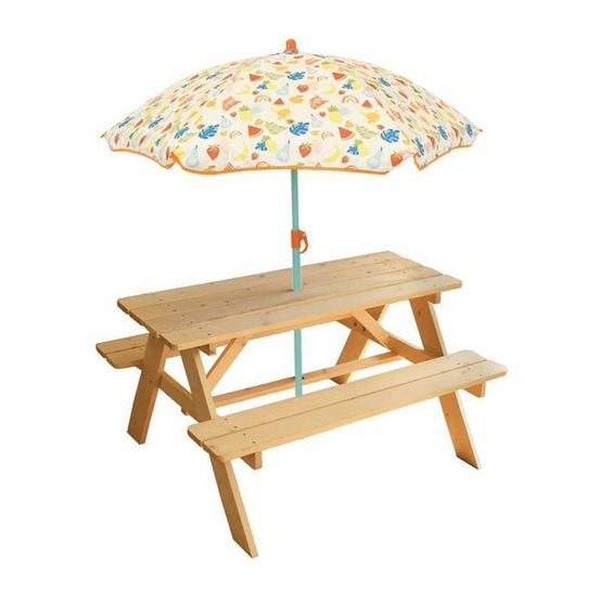 Fun house fruity's table pique-nique en pin h.53 x l.95 x p.75 cm avec parasol h.125 x ø 100 cm - pour enfant