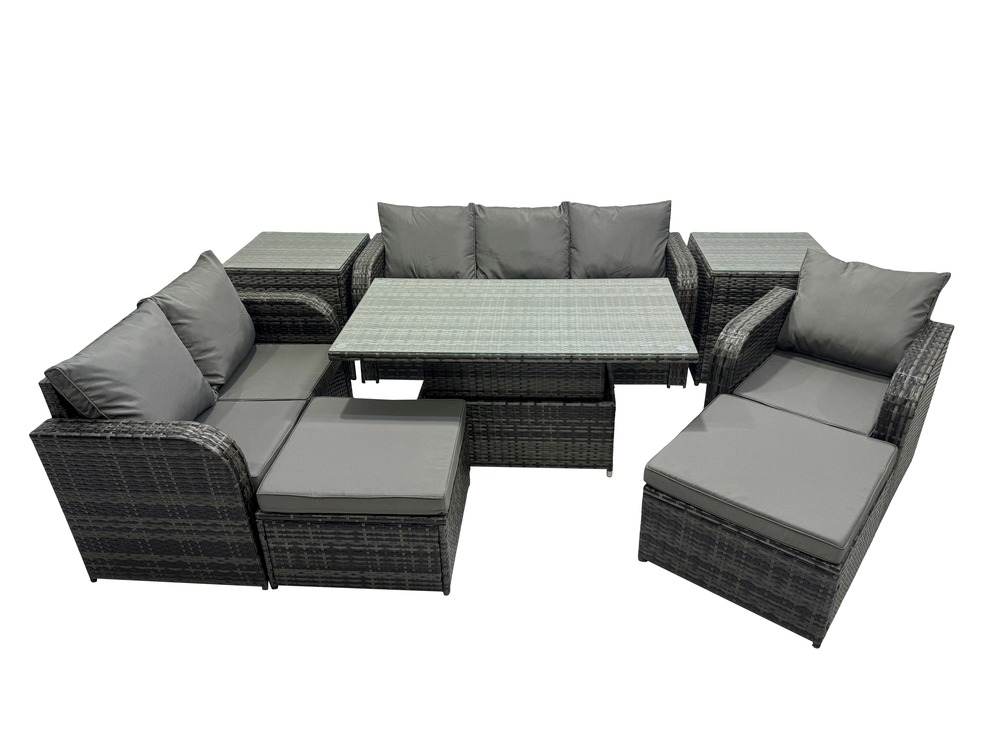 8 places salon de jardin exterieur table à manger réglable en hauteur canapé d'amour fauteuil avec 2 tables d'appoint