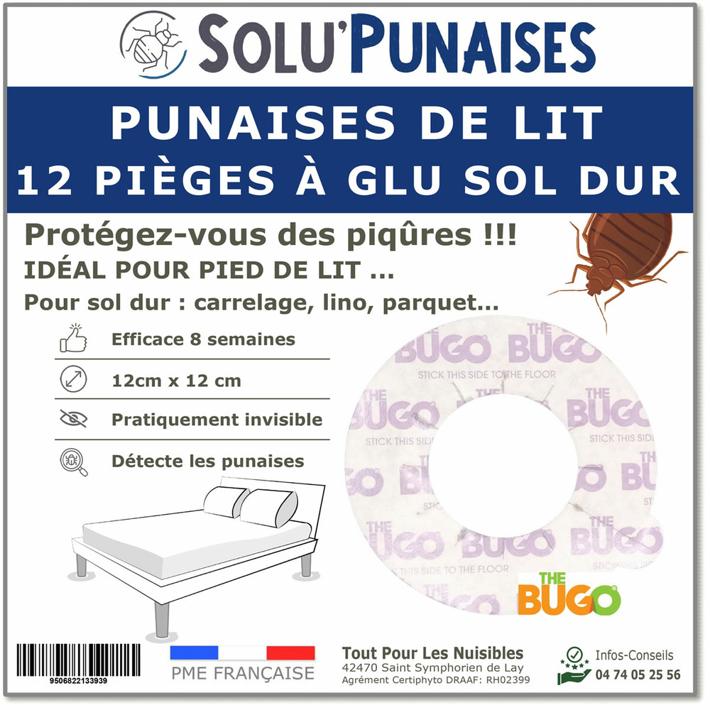 12 pièges punaises de lit à glu pour pied de lit - sol dur - the bugo