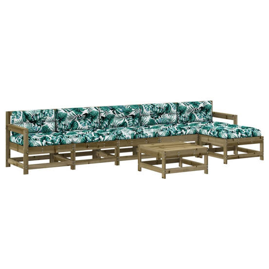 Salon de jardin 7 pcs avec coussins bois de pin imprégné