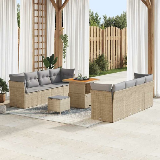 Ensemble de canapé de jardin 11 pcs beige polyrotin