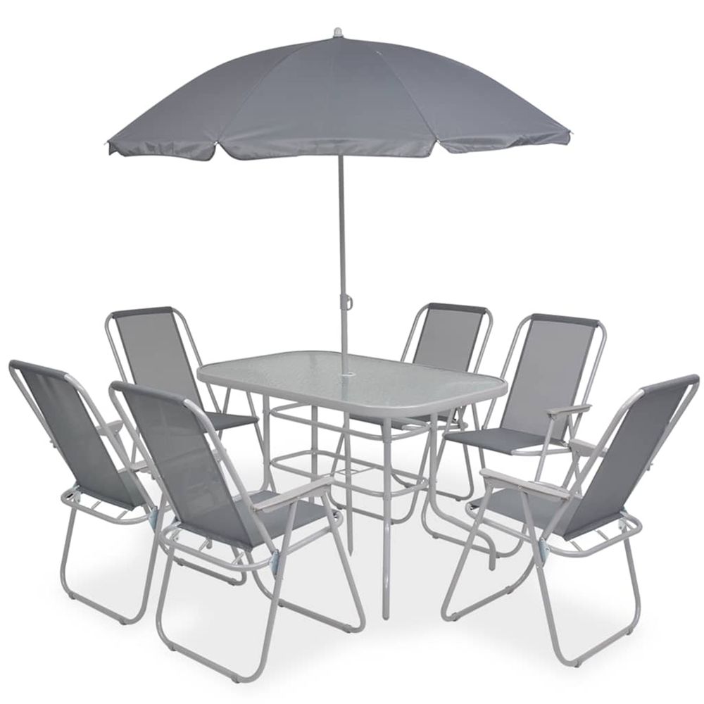 Ensemble à manger d'extérieur 8 pcs acier et textilène gris