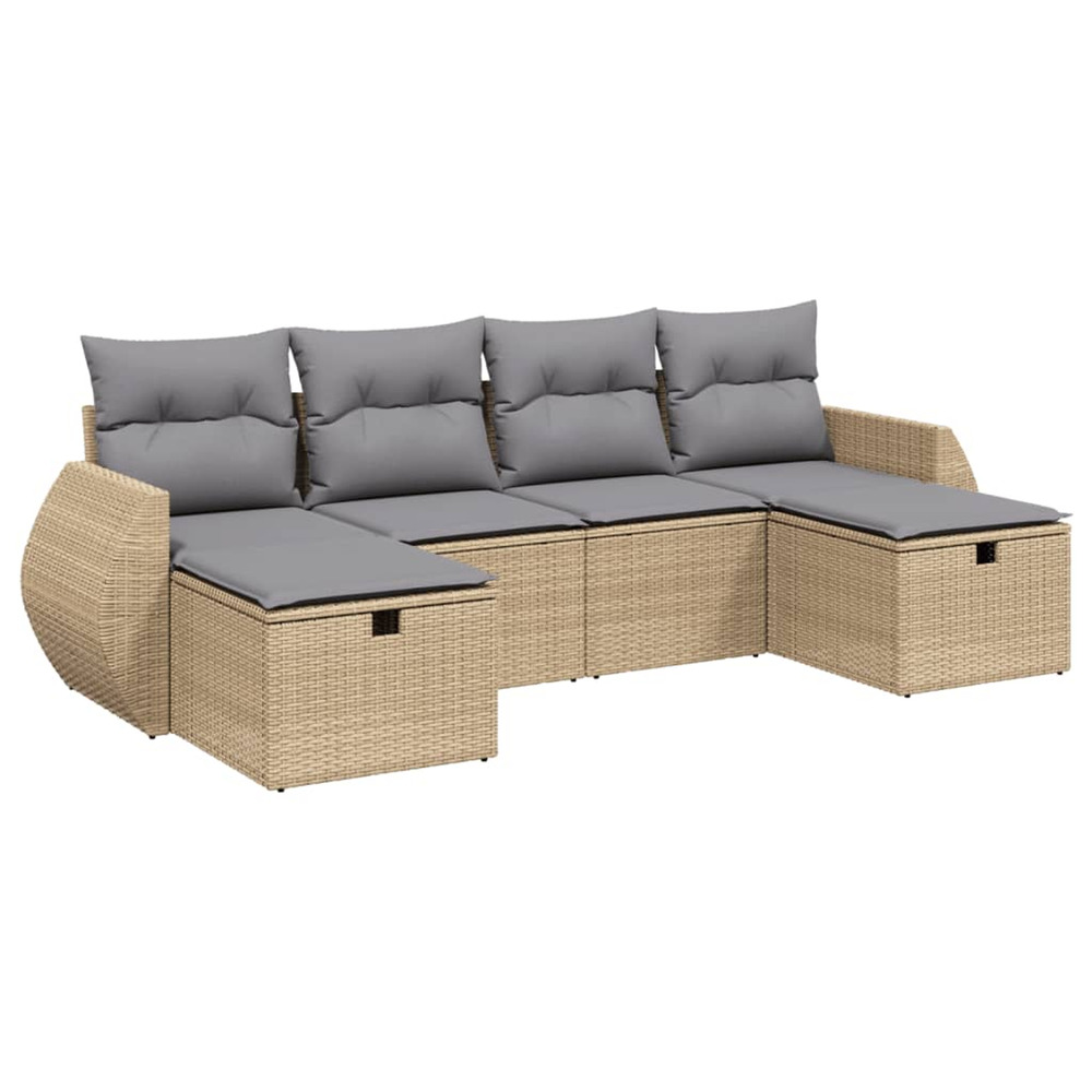 Salon de jardin avec coussins 6pcs mélange beige résine tressée