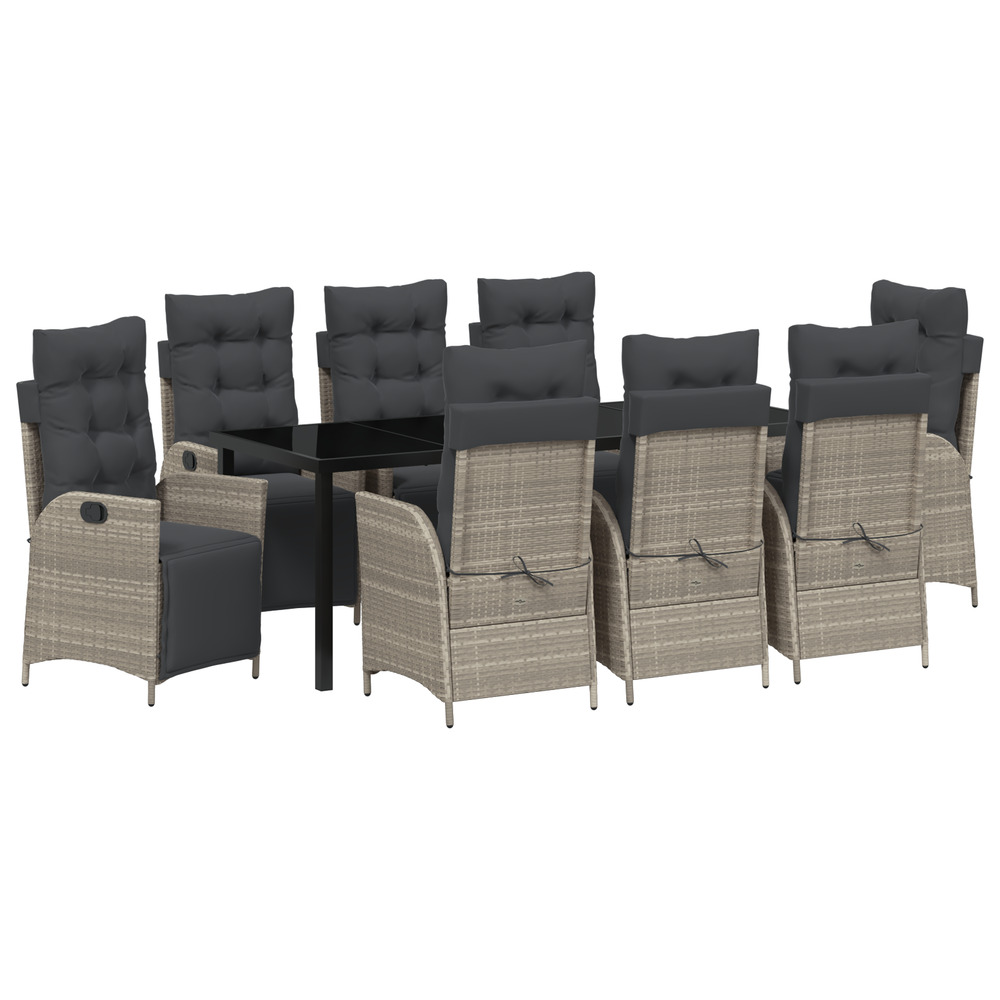 Ensemble de jardin de 9 pièces gris clair en poly rattan