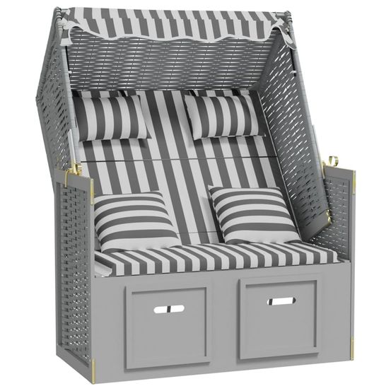 Strandkorb avec coussins résine tressée bois solide gris blanc