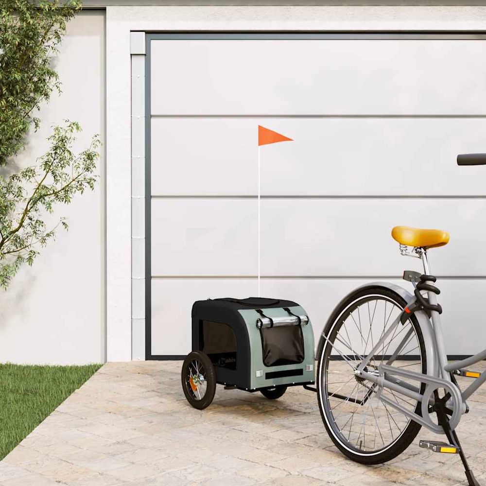 Remorque vélo pour chien en fer et tissu oxford pour transport sécurisé gris et noir
